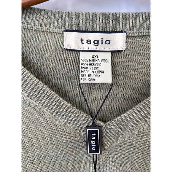 Tagio Mens Sweater XXL Light Green V-Neck Merino Wool Blend Classic Fit Knit - Picture 4 of 9